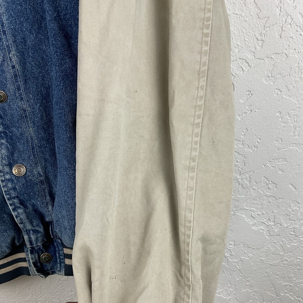 Men’s Vintage 90s Denim Canvas Bomber Style Basketball College Snap Up Coat - Picture 8 of 9